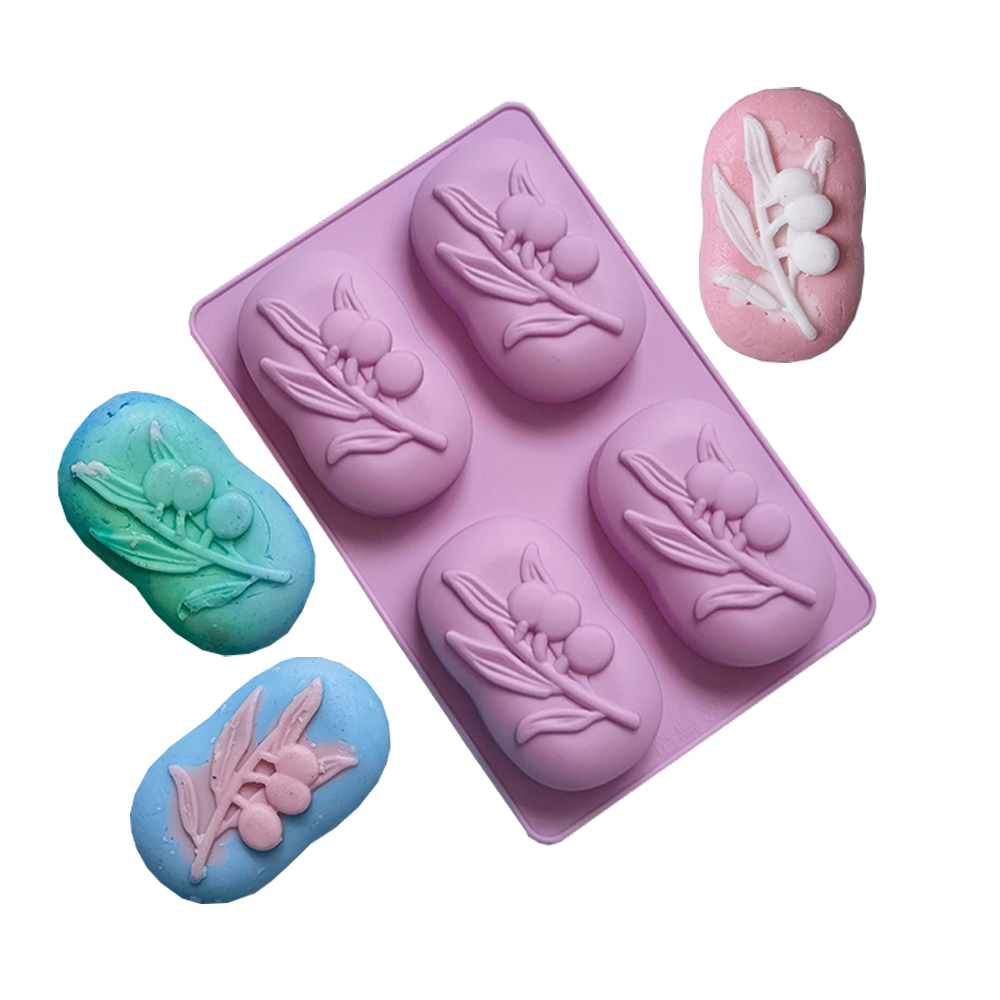 Candle Supplies Tins - 4 캐비티 타원형 올리브 나무 실리콘
