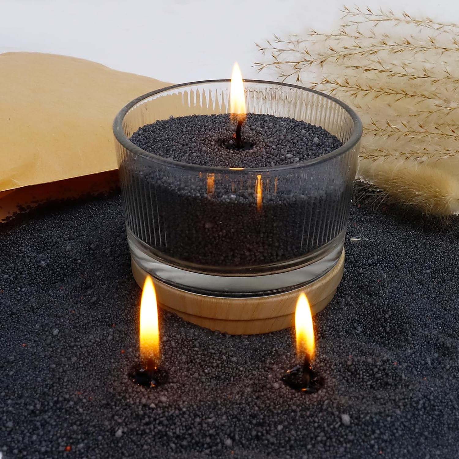 Candle Supplies Tins - 심지가 있는 검정색 캔들 모래, 200g,