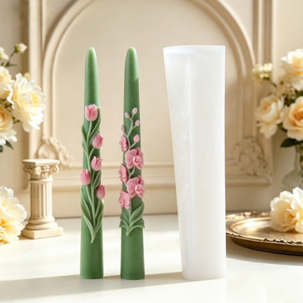 긴 막대 꽃 모양 테이퍼 양초 실리콘 몰드 3D 엠보싱 - Candle Supplies Tins 리뷰 및 가격